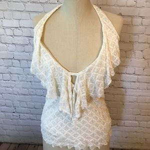 Off White Lace Ruffle Top